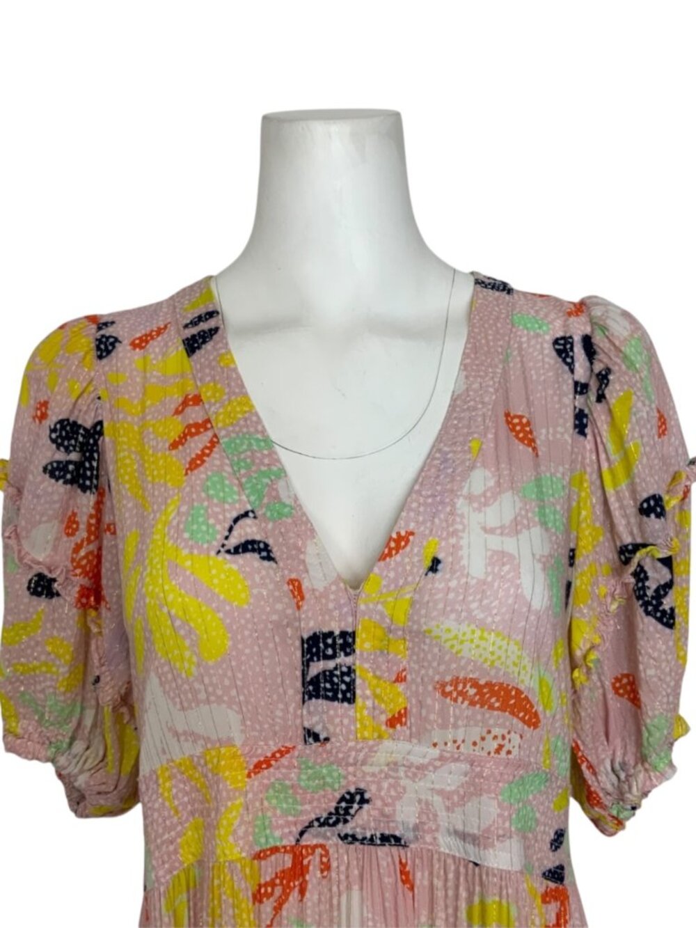 Lem Lem Reef Flutter Sleeve Maxi Dress M Pink Tiered Side Slits Summer - Picture 11 of 16